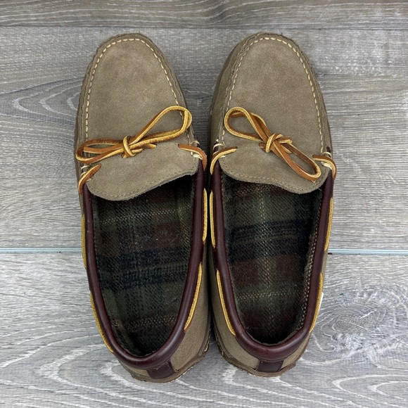 L.L. Bean Hand-Sewn Flannel Lined Men\'s Sz 9M Tan Brown Slip On Moccasin Loafers main image 4